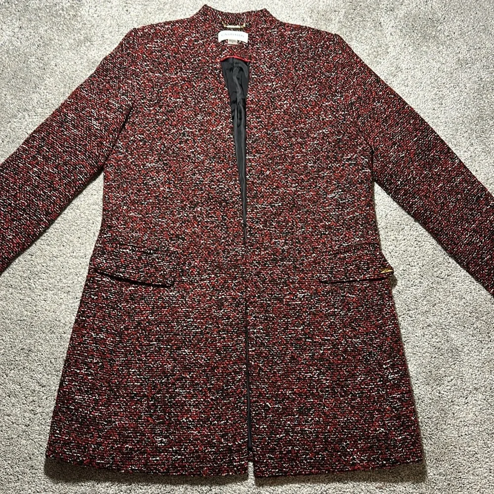 Calvin Klein Tweed Topper Jacket Open Front Collarless - Size 10 - Picture 3 of 16